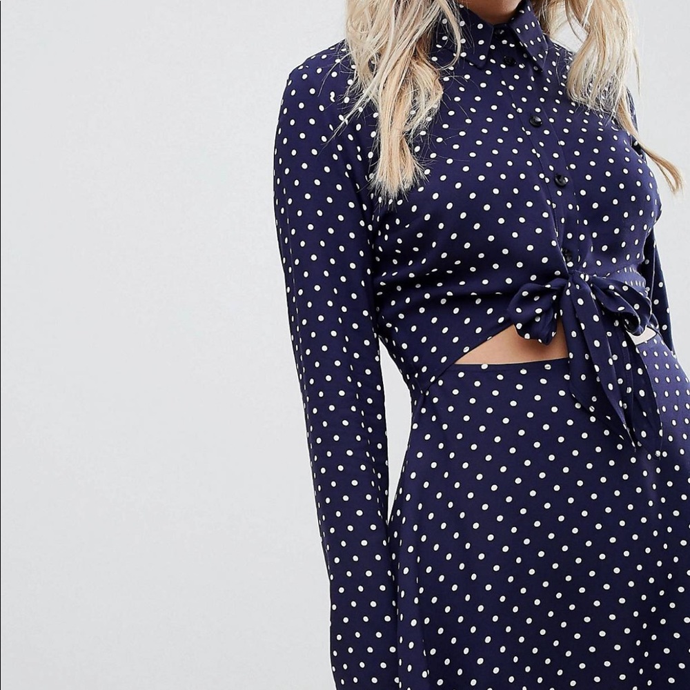 Asos Design Tie Front Shirt Mini Dress in Spot
